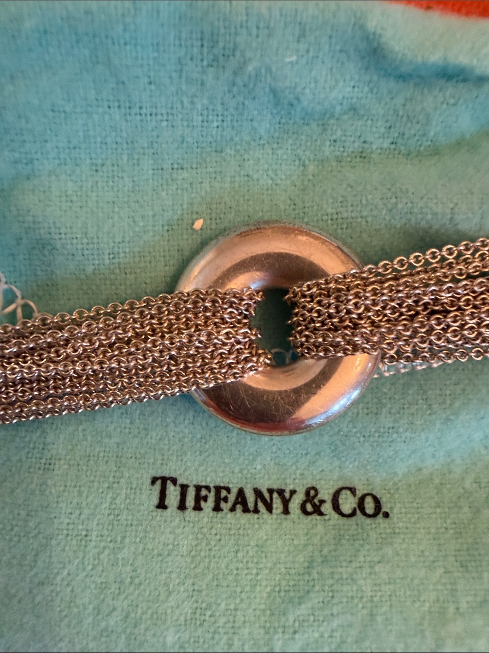 Tiffany & Co. Elsa Peretti Silver Mesh Circle Toggle Bracelet with Box & Pouch